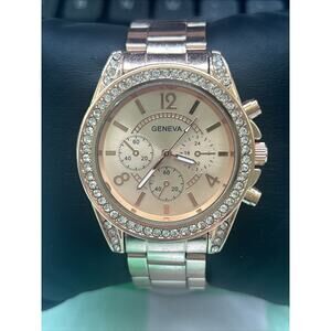 Geneva Rose Gold Tone Rhinestone Bezel Women’s Quartz Watch